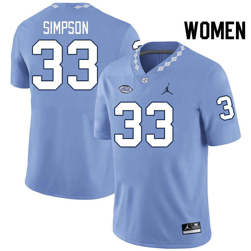 Women #33 Curtis Simpson North Carolina Tar Heels College Football Jerseys Stitched-Carolina Blue